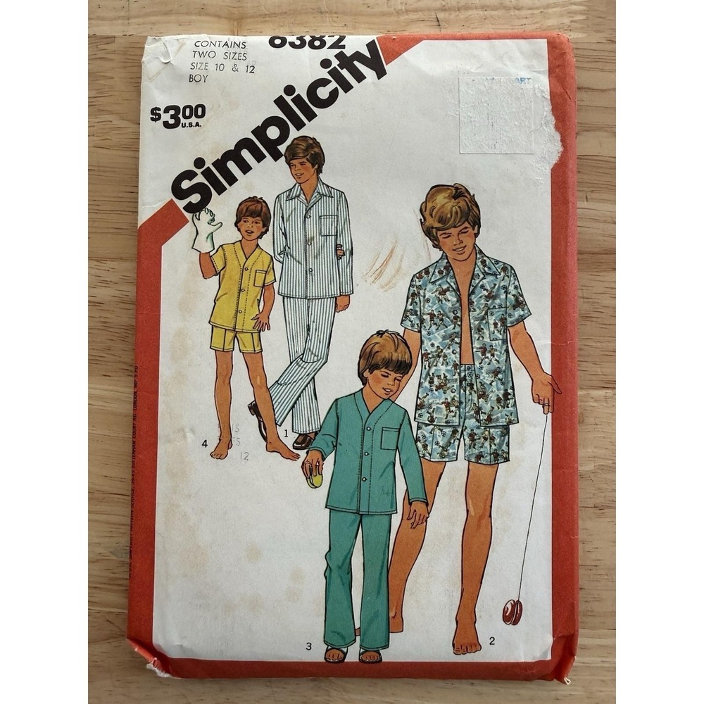 VTG Simplicity Pattern 6382 Boys' Pajamas in‎ Two Lengths Size 10 & 12 Uncut FF